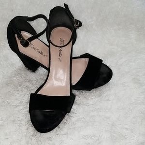 Black open toe high heel shoes